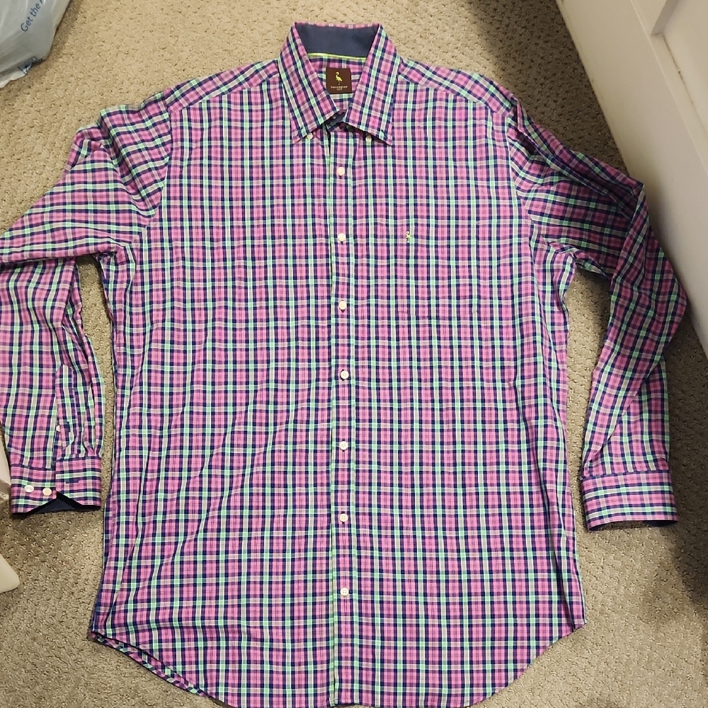 NEW Tailorbyrd Pink and Blue Plaid Dress Shirt.  2XLT NEW $99